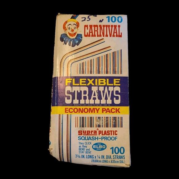 Vintage 70s 80s Carnival Clown Flexible Kids Retro Drinking Straws In Box - Picture 4 of 4